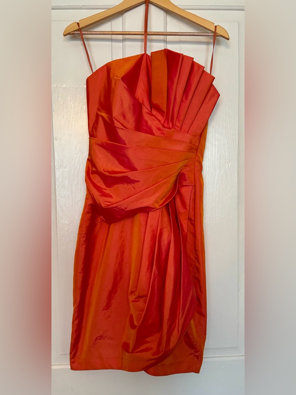 Vintage 90’s Orange Silk Taffeta Evening Dress - Strapless and Structured Design
